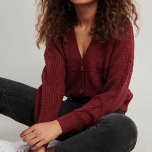 Red cropped cardigan
